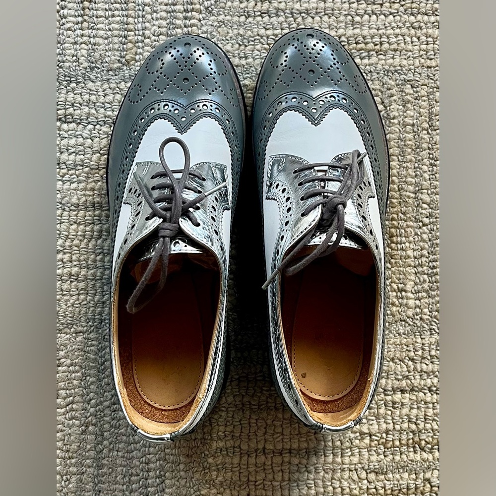 The Office of Angela Scott Silver Gray and White Wingtip Dress Shoes
